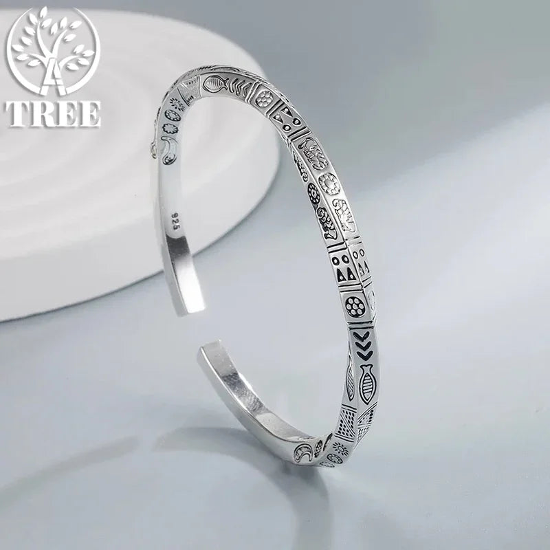 925 Sterling Silver Geometry Totem Open Bracelet