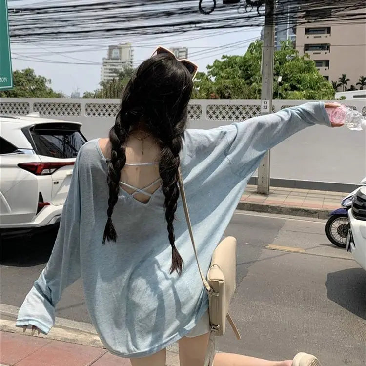 Cross-Cut Hollow Design Long-Sleeved T-Shirt