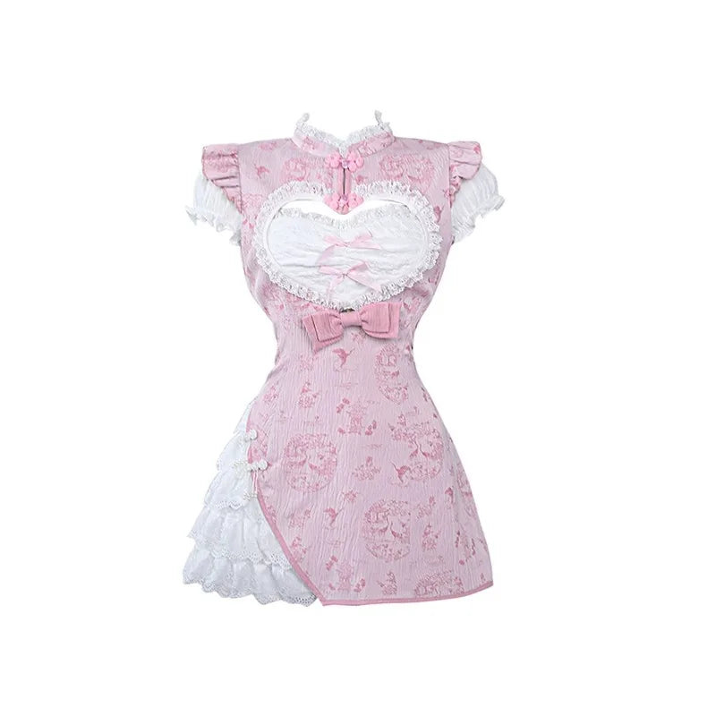 Lace Patchwork Top + Y2k Plaid Mini Skirt Set