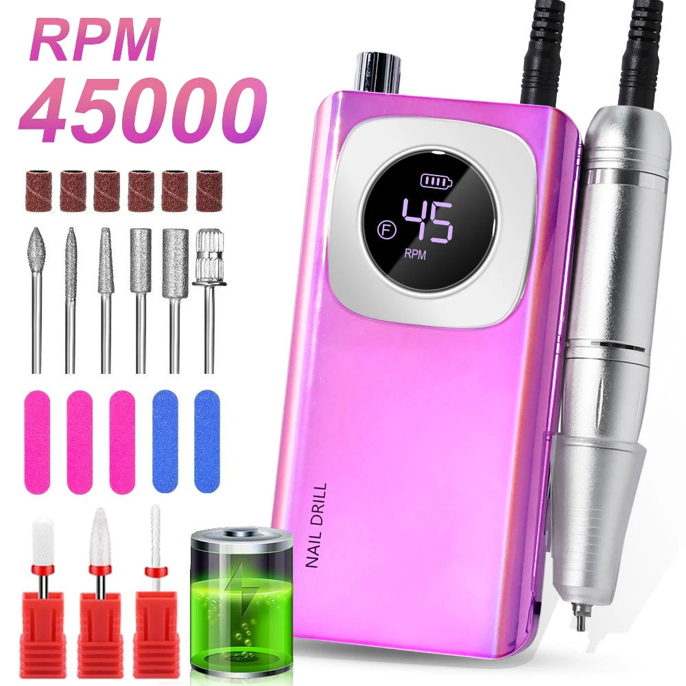 LIMEGIRL V4 45000RPM Electric Portable Nail Drill Machine Rechargeable for Gel Nails Polish Portable Nail File Manicure Tools