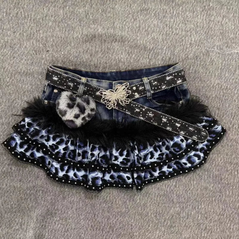 Leopard Print Denim Skirt