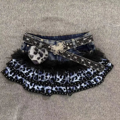 Leopard Print Denim Skirt