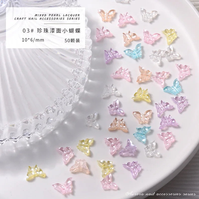 50PCS Aurora Acrylic 3D Nail Art Bow Charm For Nails Decoration Design Kawaii Manicure Accessories Bow-knot DIY Craft Supplies