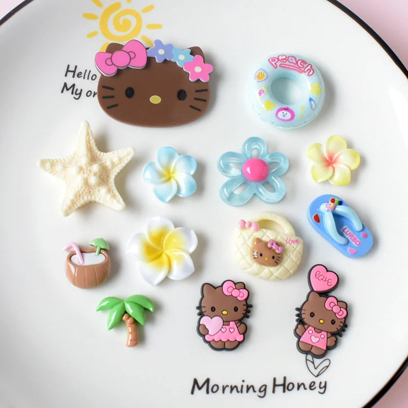Summer Brown Kitty Hawaiian Theme Starfish Shoe Charms Beach Clog Accessories Sandals Clip DIY Decor for Women Party Gift