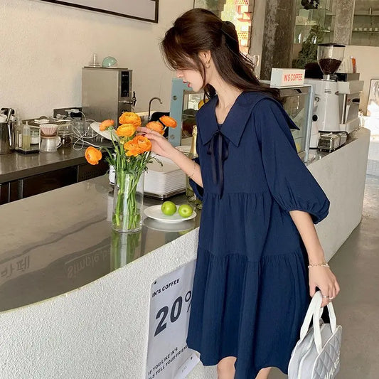 Pleated Lacing Loose Mini Dress