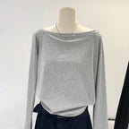 One Shoulder Cotton Slant Shoulder Long Sleeve Top