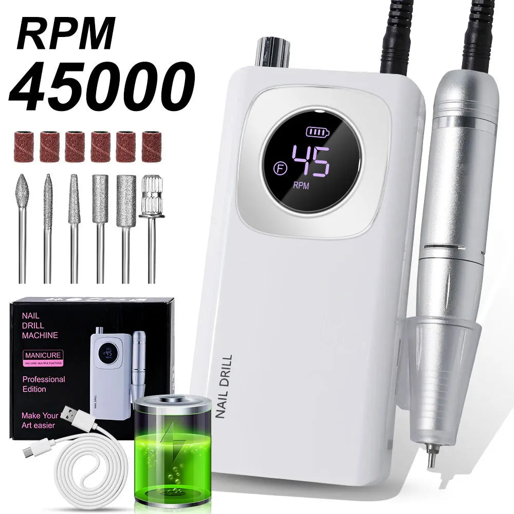 LIMEGIRL V4 45000RPM Electric Portable Nail Drill Machine Rechargeable for Gel Nails Polish Portable Nail File Manicure Tools