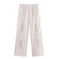 Backless Embroidery Strapless Sleeveless Poplin Top + Elastic Waist Pants