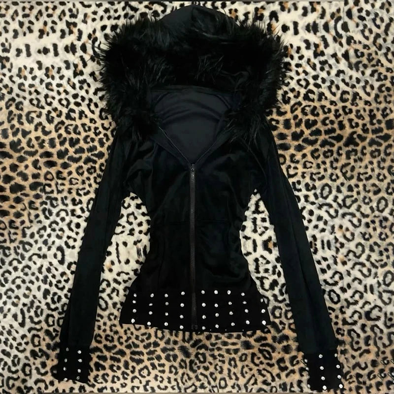 Zip-Up Hoodie with Faux Fur Trim Hood