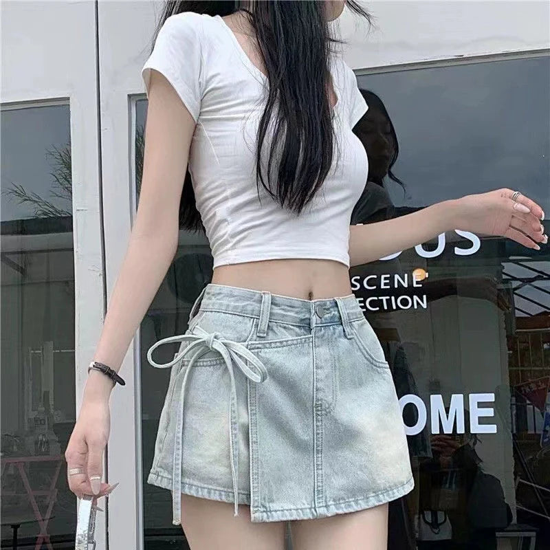 Bow Knot A-Line Denim Skirt