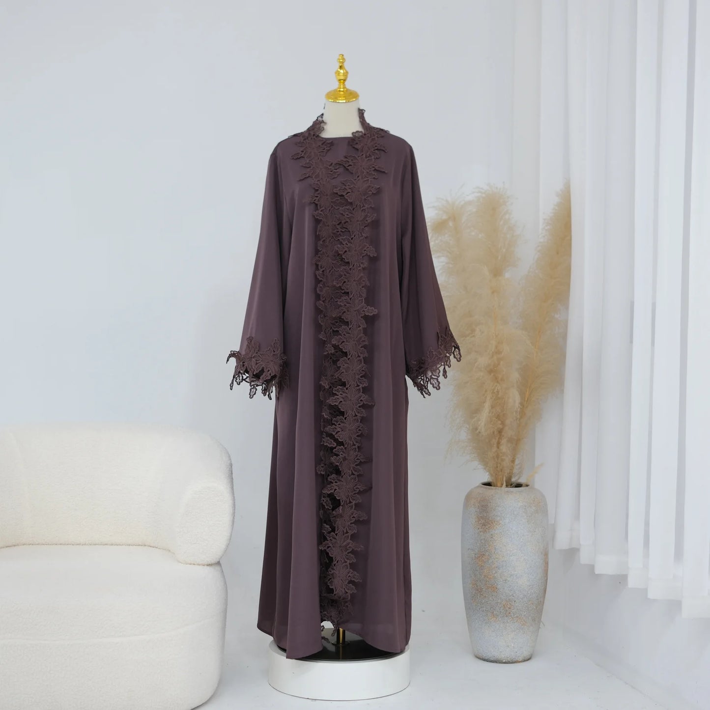 Eid Dress Abaya Suit Lace Cardigan Robe Women Muslim Dresses 2 Piece Set Ramadan Dubai Party Abayas Kaftan Vestidos Jalabiya