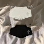 Cross Print Side Tie Low Rise Micro Shorts