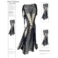 Low-Rise Lace-Up Flare Jeans with Vintage Wash and Black Lace Trim