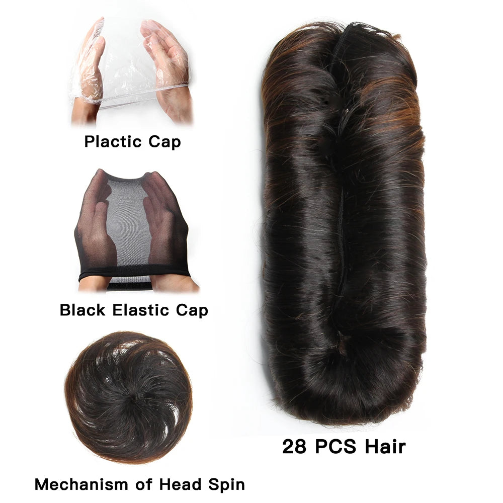 28pcs/Lot Human Hair Extensions Indian Raw Human Hair Bundles with Closures 1B 99J 30 4 Colored Bundles