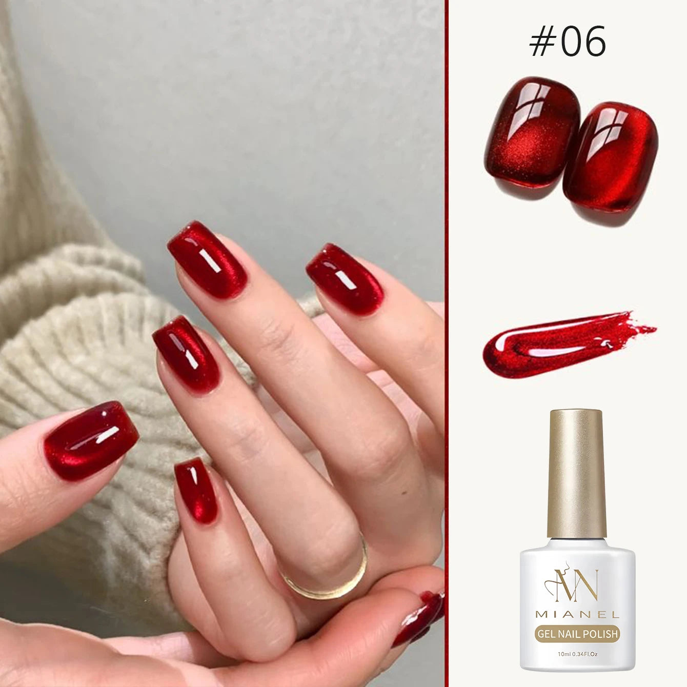 10ML 1-8PCS Red Cat Eye Nail Polish Red Nails 2026 New Cherry Wine Deep Red Glass Bead Magnet Cat Eye Spear Crystal Gel