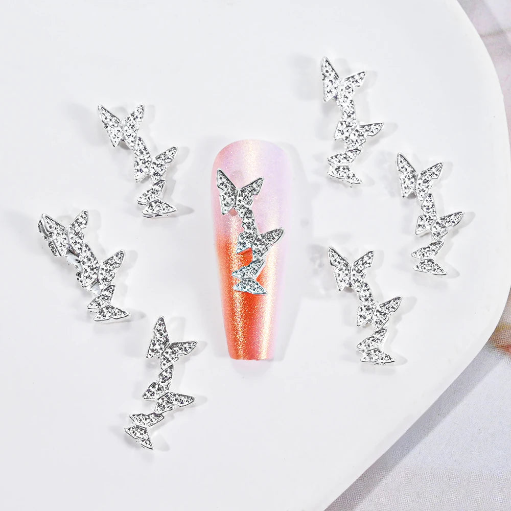 10Pcs Fairy Pink Zircon Nail Art 3D Charms Jewelry Butterfly Shaped Nail Crystal Alloy Decals 11*9mm Rhinestone Nail Decoration*