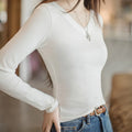 V-Neck Slim Fit Cotton Knit Long Sleeve Tee