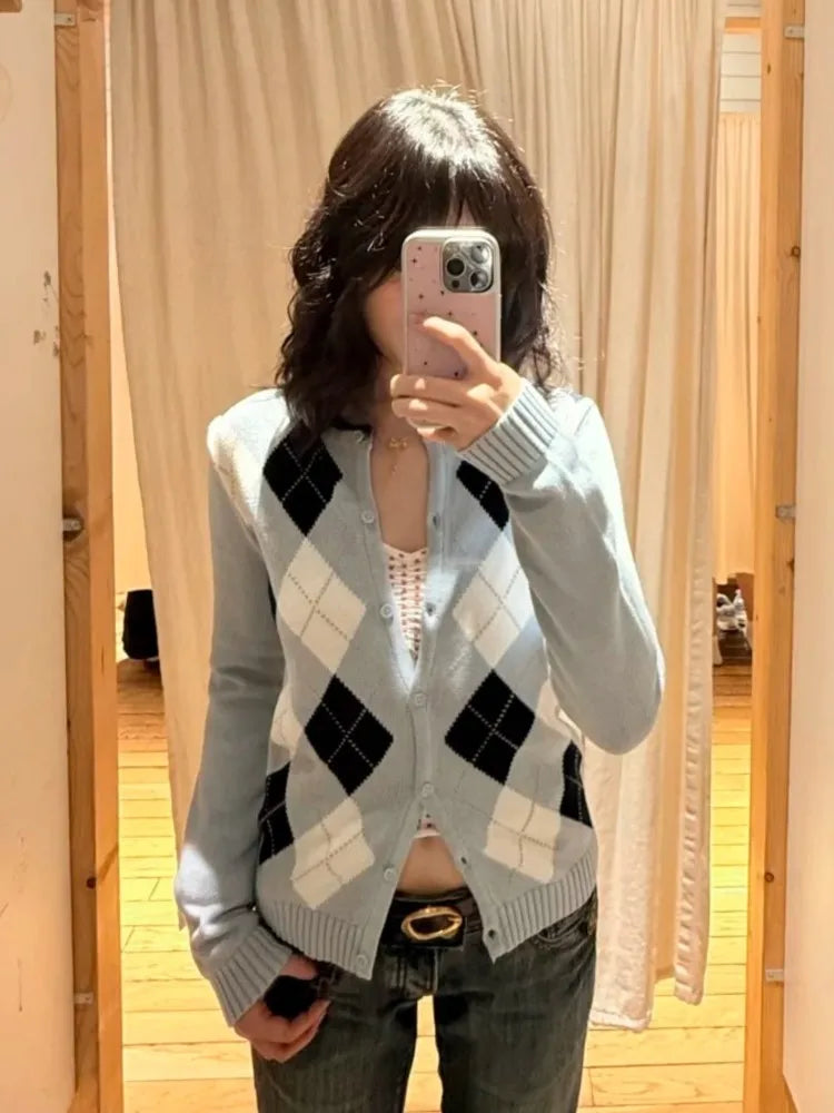 Diamond Jacquard Button Cardigan