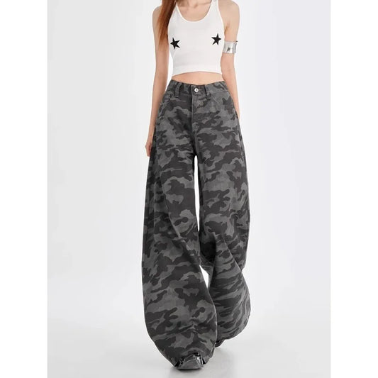 Camouflage Print Wide Leg Pants