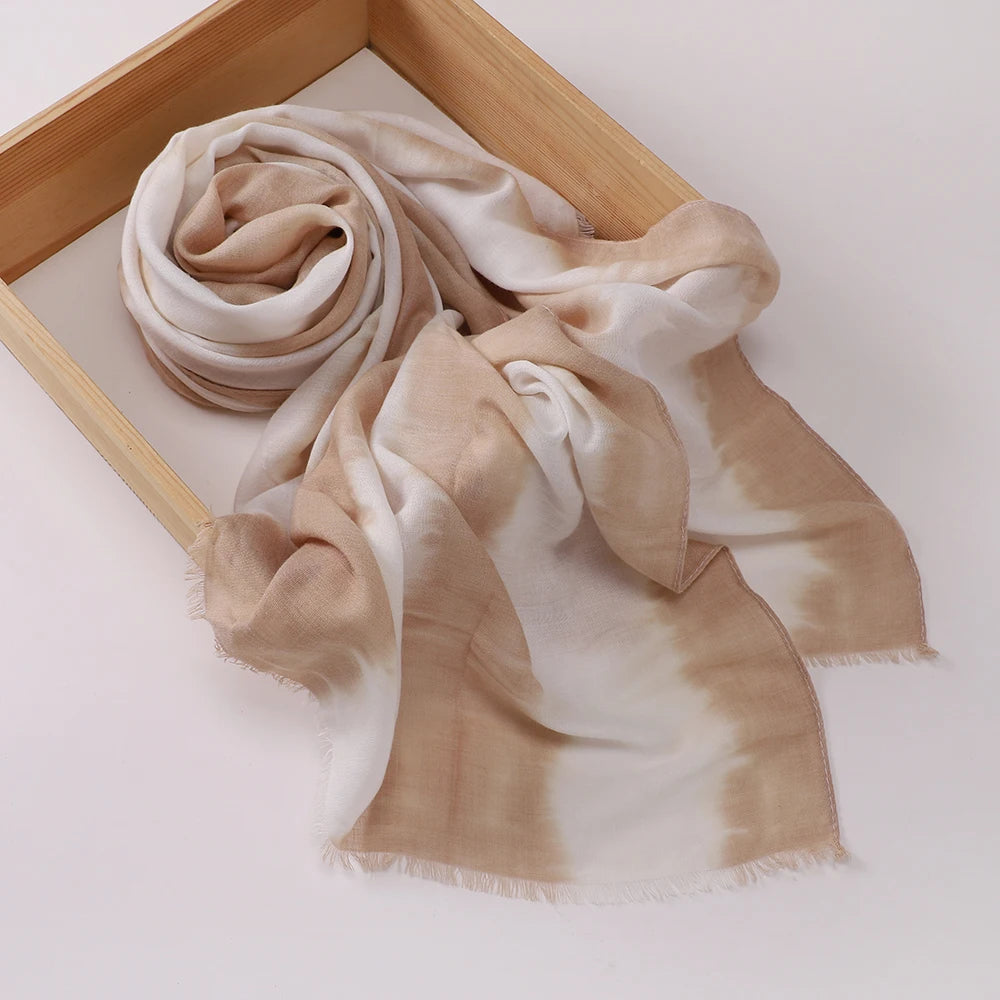 New Premium Tie-Dye Hijab Gradient Cotton Scarf Viscose Modal Hijab Headscarf Soft Breathable Hijab for Muslim Women