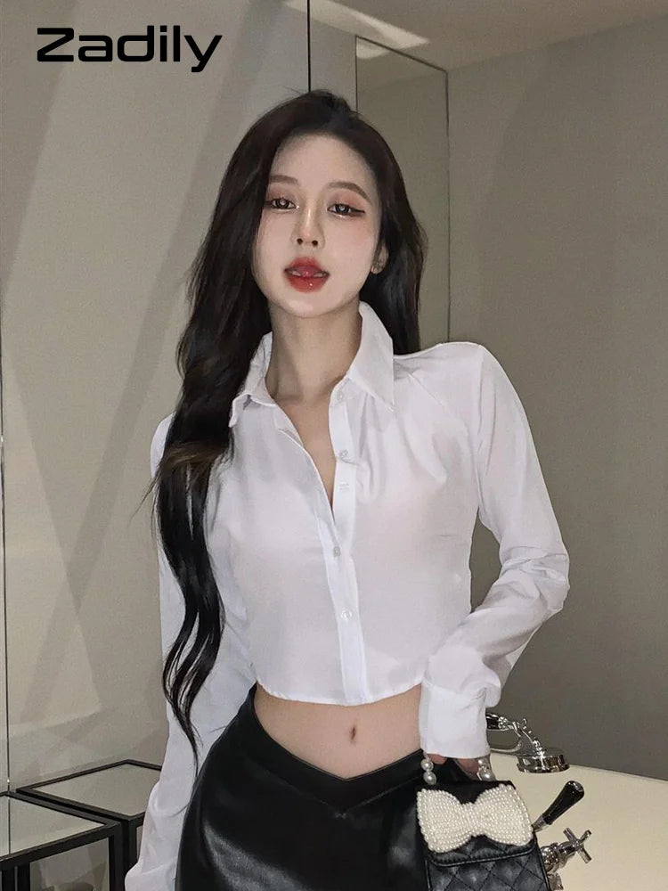 Long Sleeve White Crop Shirt