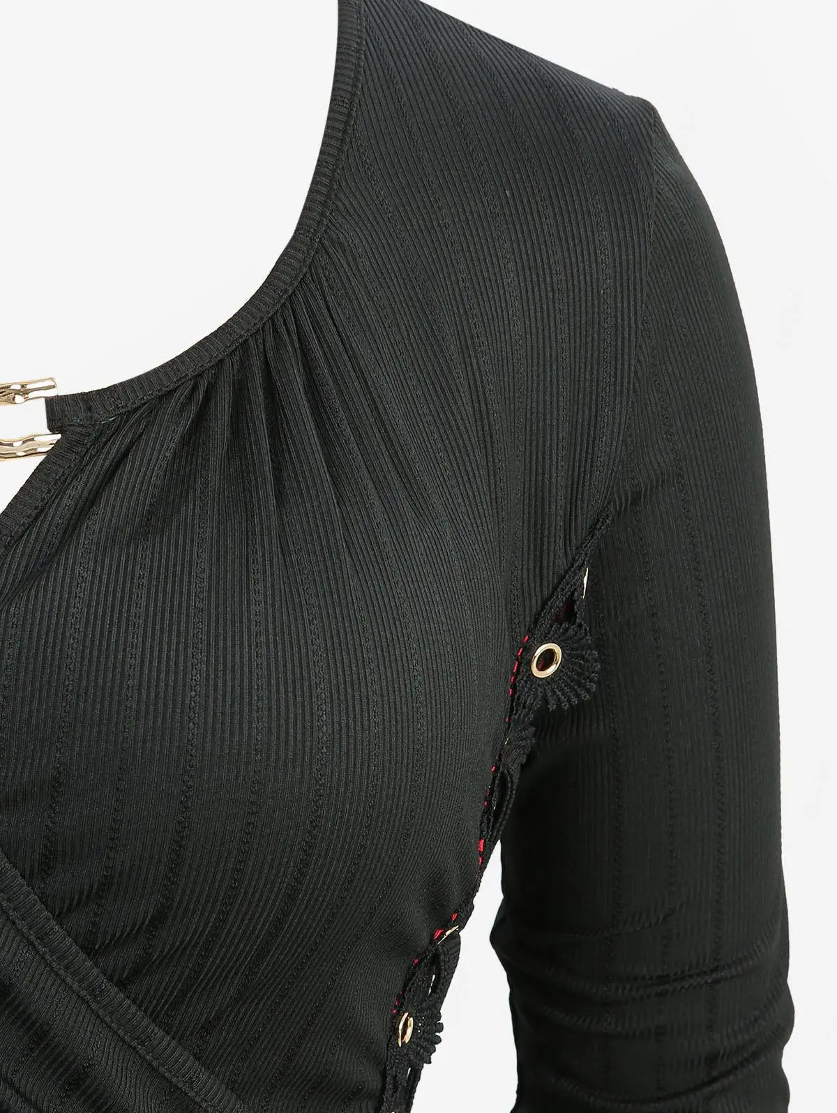 Surplice Butterfly Buckle Long Sleeves Top