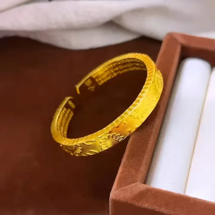Sunflower Open Bangle 24K Gold AU999