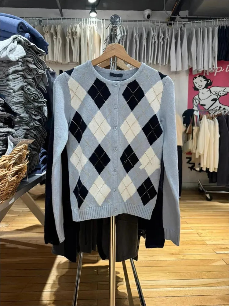 Diamond Jacquard Button Cardigan