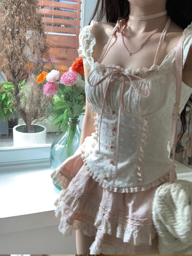 Sweetheart Lace Corset Top & Tiered Skirt Set