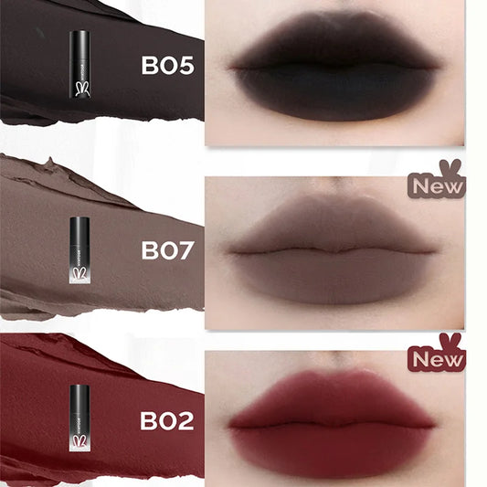 Hyntoor Matte Lip Mud Nude Goth Soft Mist Velvet Punk Smoky Black Grey High Colors Lipstick Lasting Lip Makeup