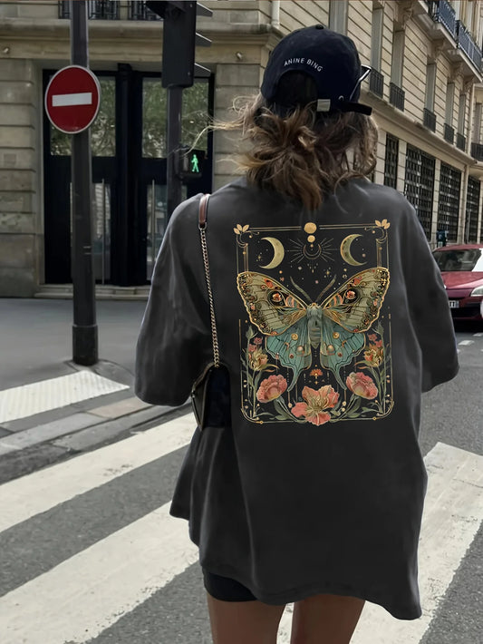 Butterfly Moon Flower Print T-Shirt