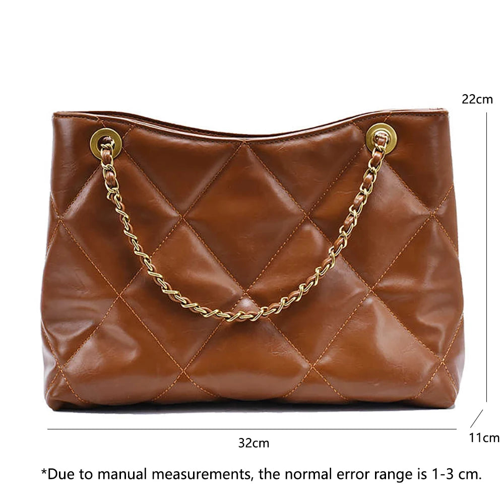 Diamond Plaid Chains Shoulder Bag