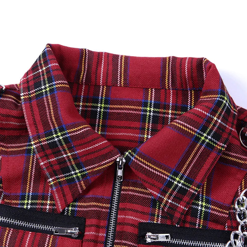 Plaid Zipper Chain Tank