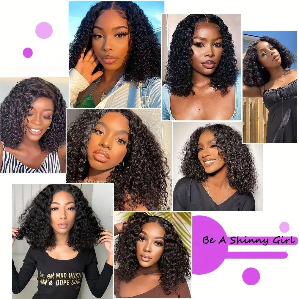 V Part Bob Wig Kinky Curly Human Hair Wig