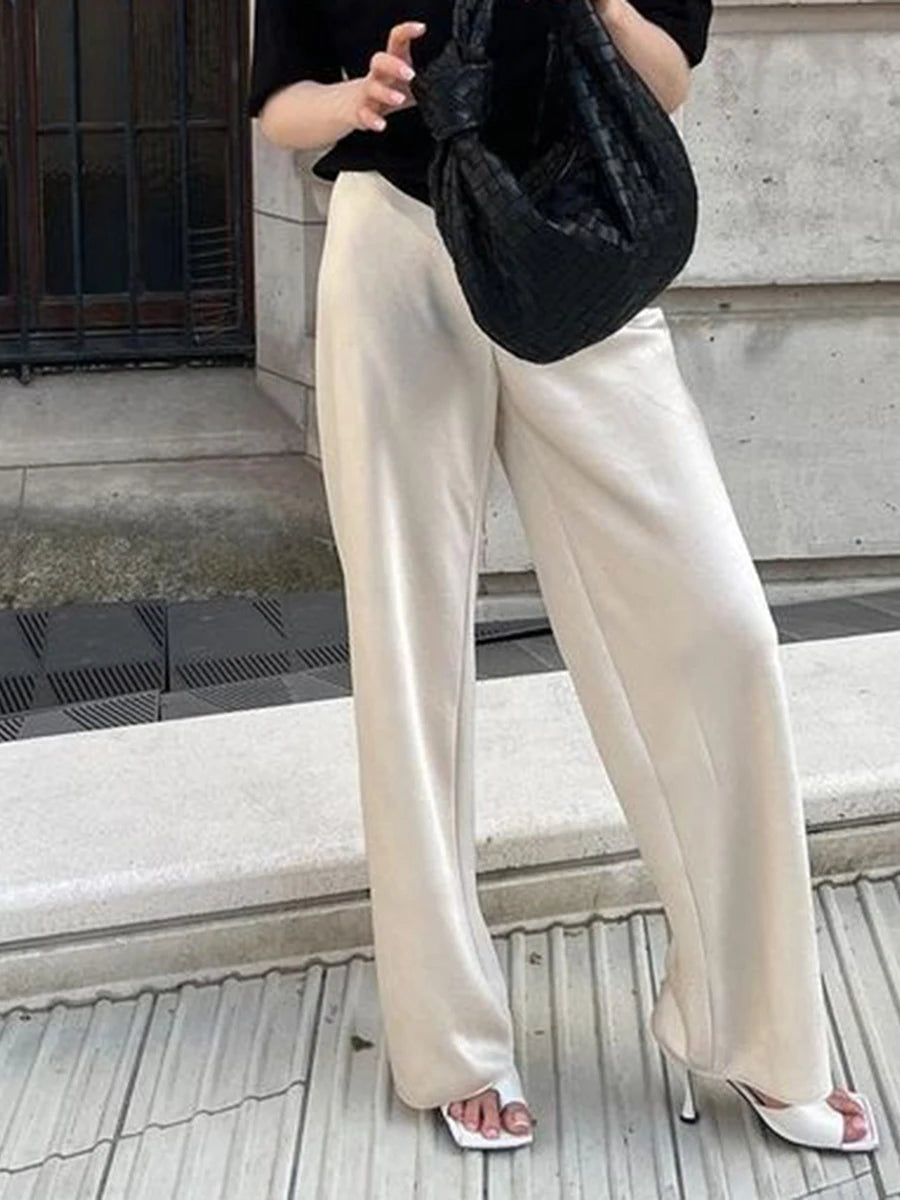 Chic Satin Wide Leg Dress Pants