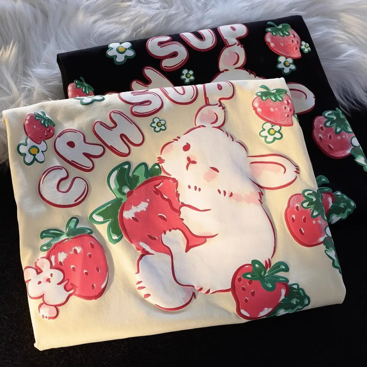 Rabbit Strawberry Fruit Print Tee