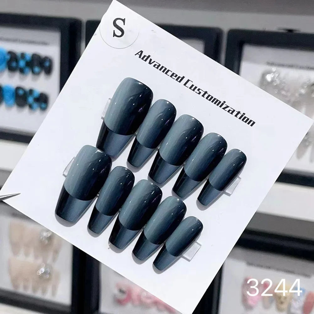 Medium-length Coffin Design Reusable Adhesive Fake Nails