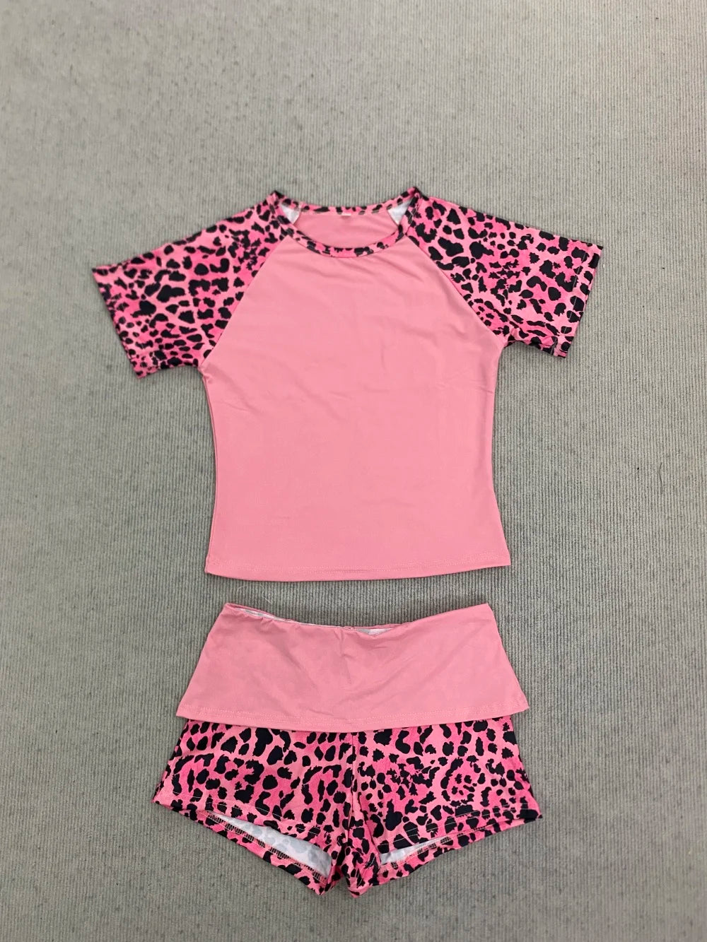 Leopard Print Patchwork Shorts Set