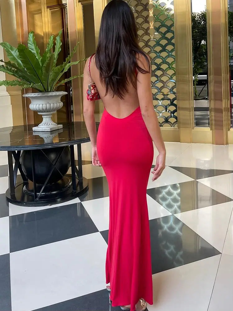 Draped Backless Sleeveless Slip Maxi Dress