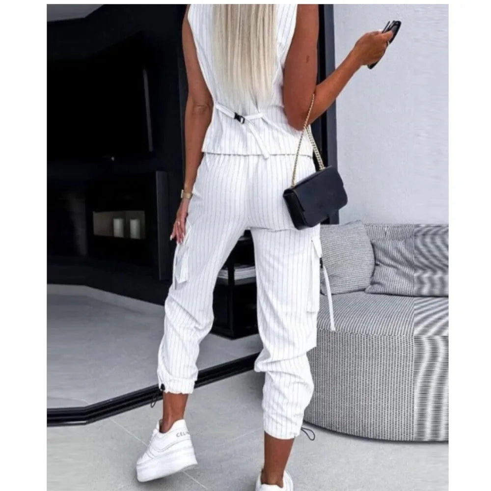 Striped Printed Vest Trousers 2-Piece Set