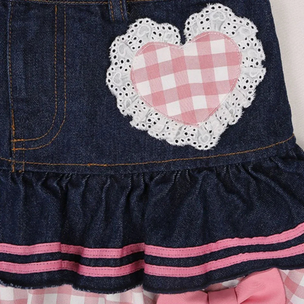 Gingham and Denim Tiered Ruffle Mini Skirt