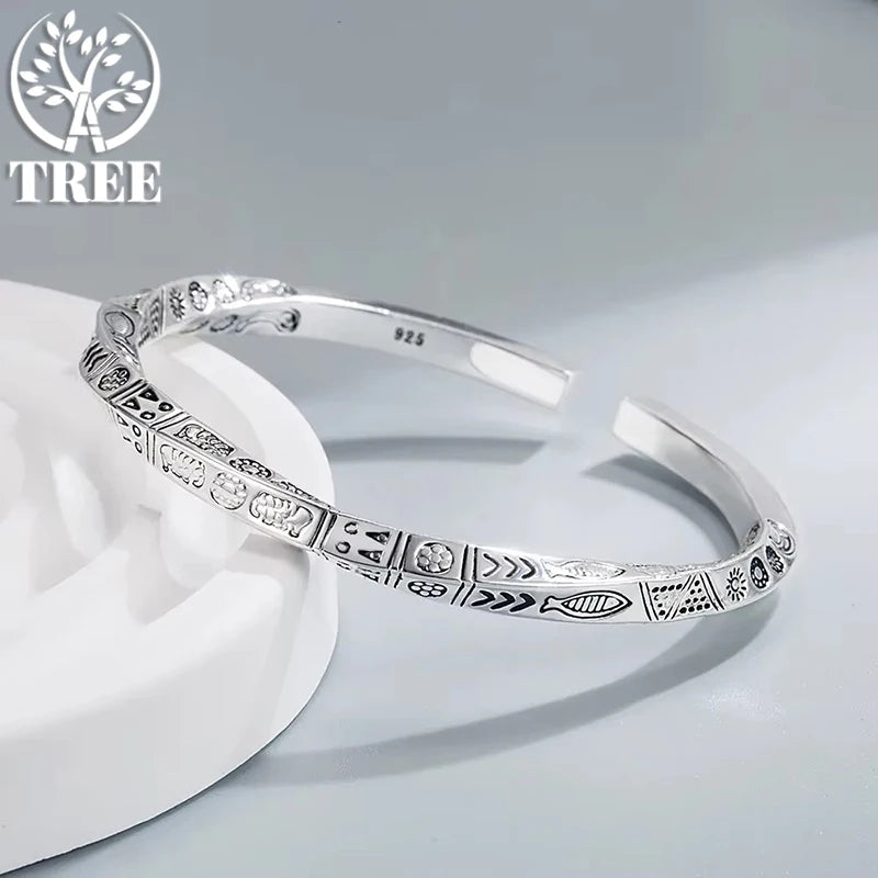 925 Sterling Silver Geometry Totem Open Bracelet