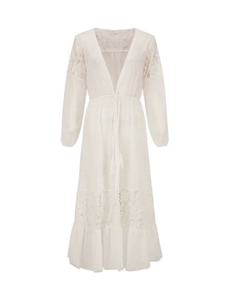 Lace Patchwork Bikini Chiffon Beach Dress Cover Up