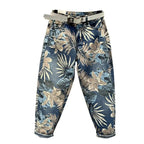 Leaf Printing Cropped Jeans