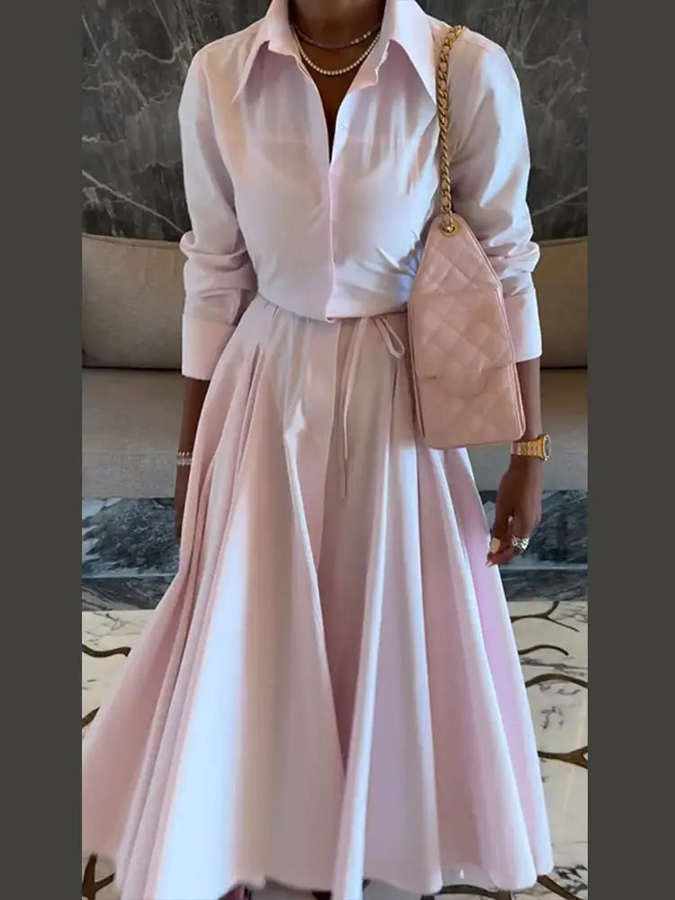 Solid Shirt Skirt Set