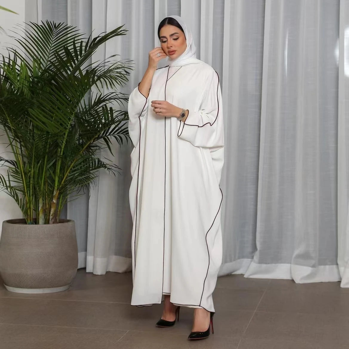 Open Front Abaya Muslim Kaftans Full Sleeve Maxi Length Dress Women Abayas Arabian Islamic Clothing Women Jilbabs