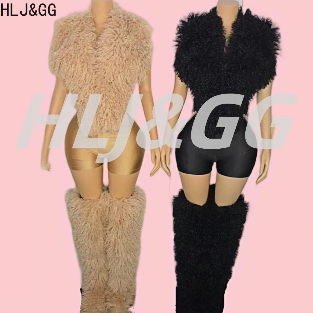 HLJ&GG Fashion Fur Sleeveless Vest Two Piece Set