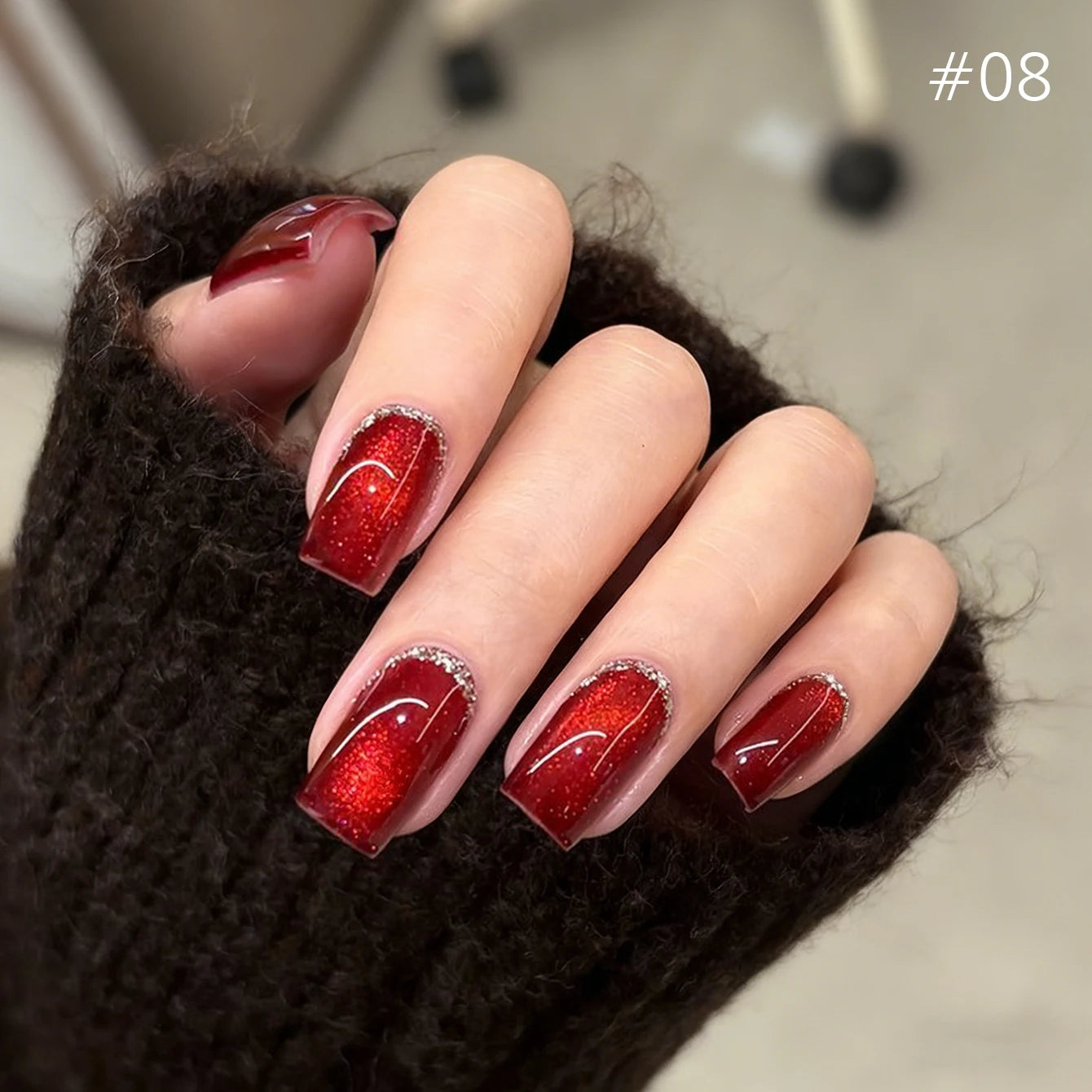 10ML 1-8PCS Red Cat Eye Nail Polish Red Nails 2026 New Cherry Wine Deep Red Glass Bead Magnet Cat Eye Spear Crystal Gel