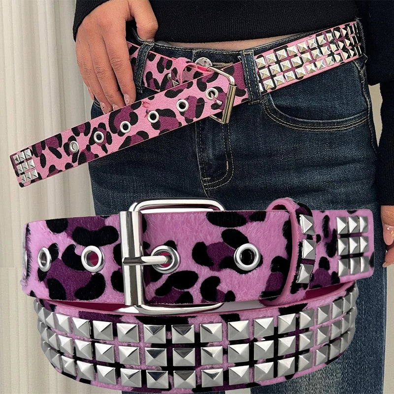 Fashion Gothic Square Rivet Belt Metal Pyramid Belt Men and Women Pink Punk Hardware Jeans Y2K Belts Women's Belt