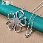925 Sterling Silver 18 Inch Chain Flower Necklace Bangle Earring Set